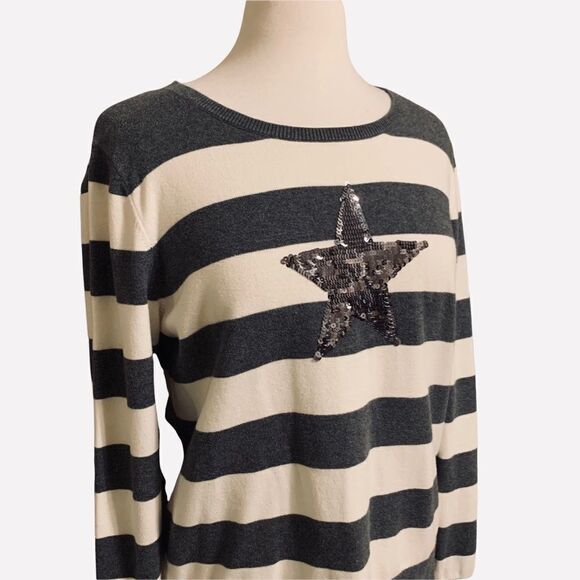 Tommy Hilfiger Long Sleeve Gray & White Wide Stripe Cotton Knit Sweater XL RG/XG - Picture 7 of 7